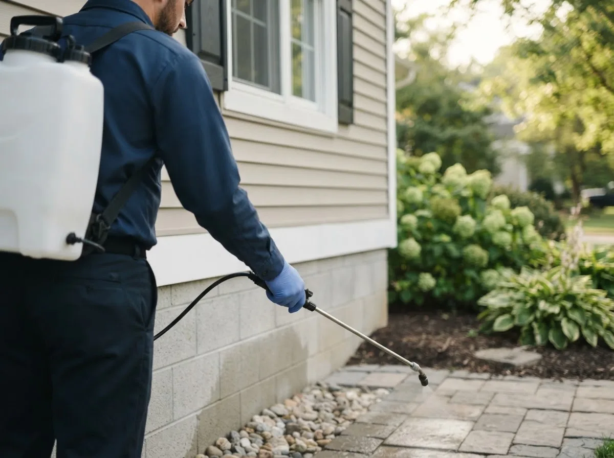 Pest control technician inspecting a home in New Boston, MO